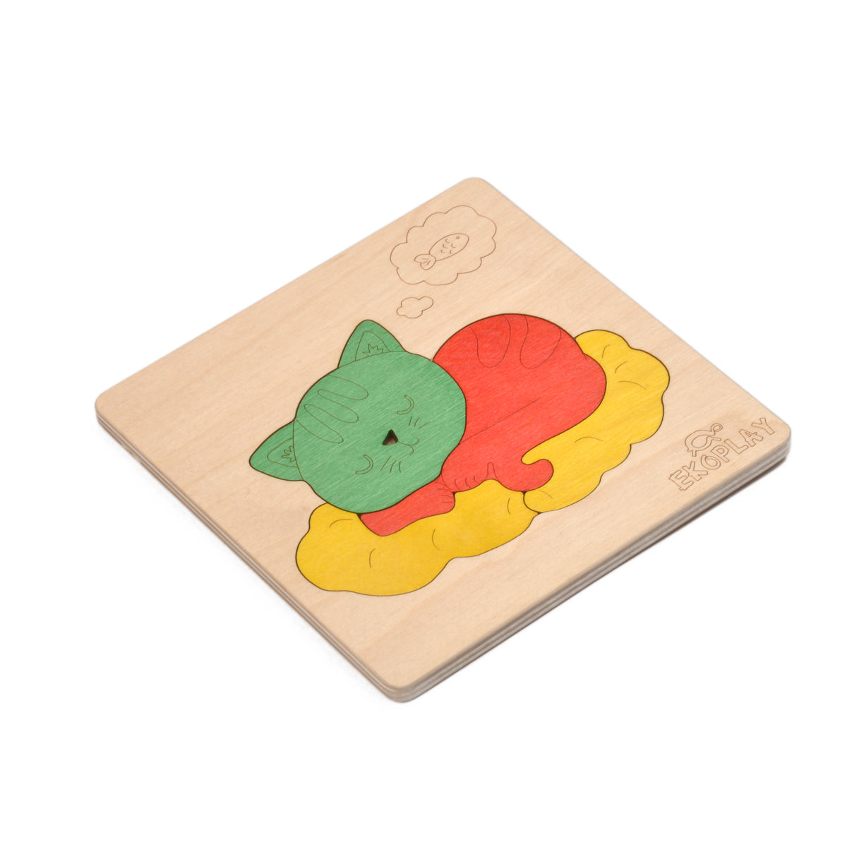 Wooden Cat On a Mat Puzzle Board