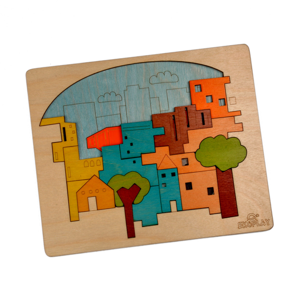 Wooden City Construction Puzzle Board
