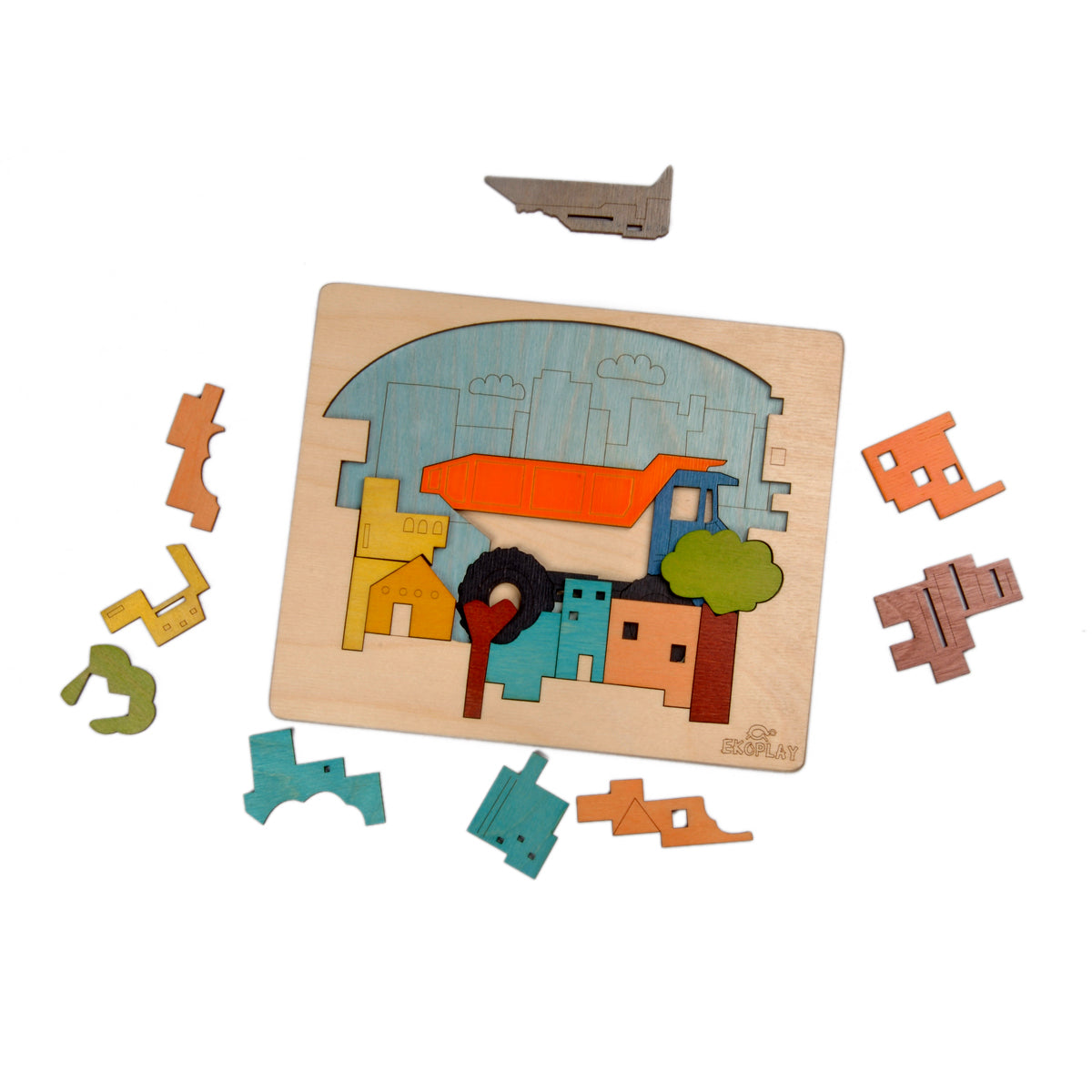 Wooden City Construction Puzzle Board