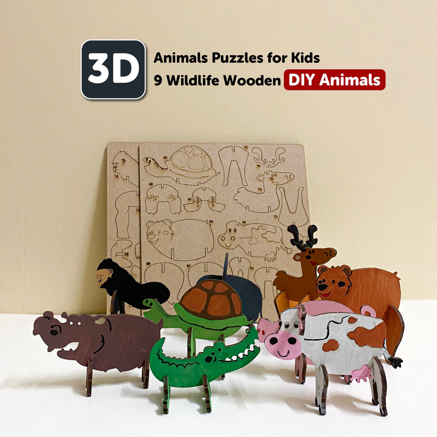 Wooden DIY Animal Art Craft Puzzle Set