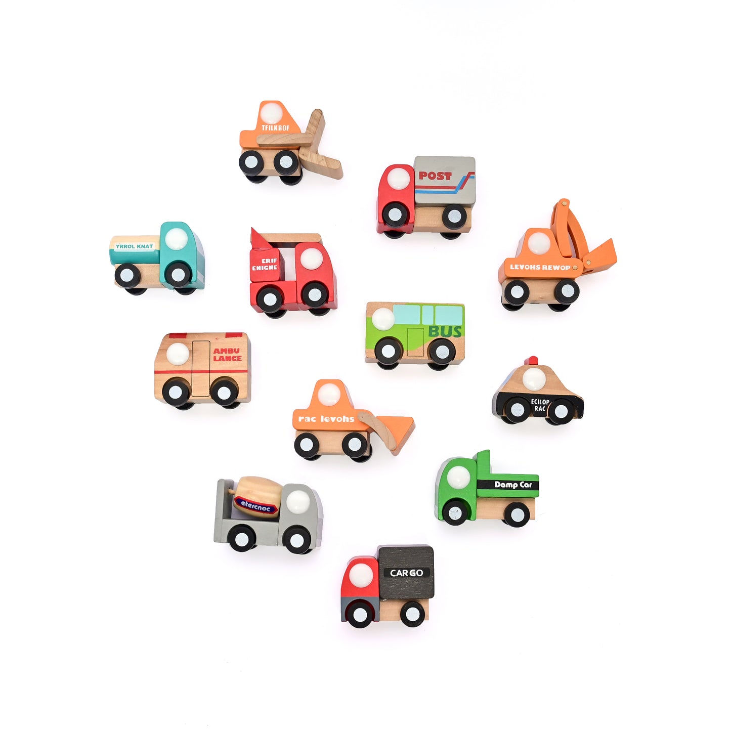 Wooden Little Wagon Toy Cars Mini Vehicles Set