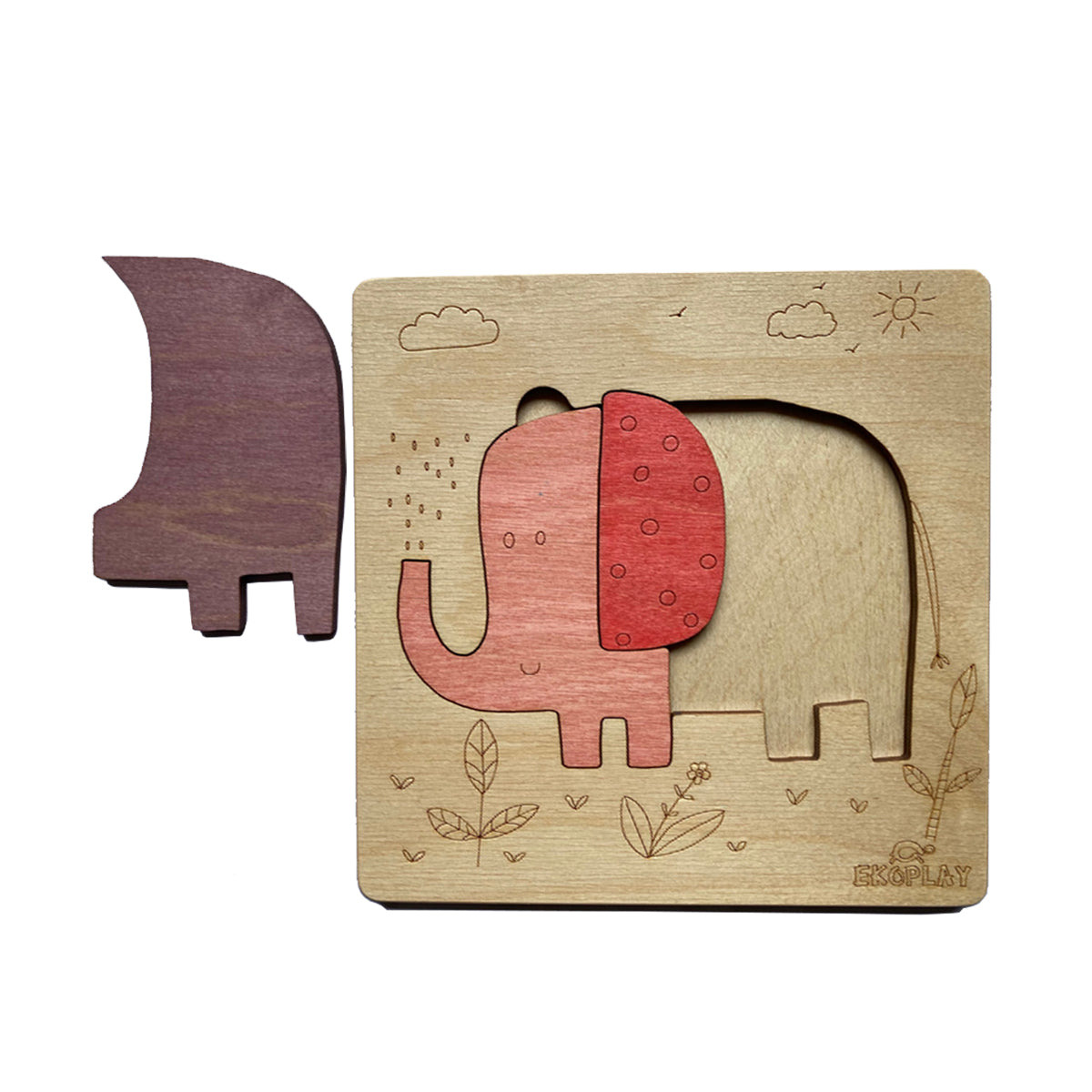 Wooden Playful Elephant Puzzle Board