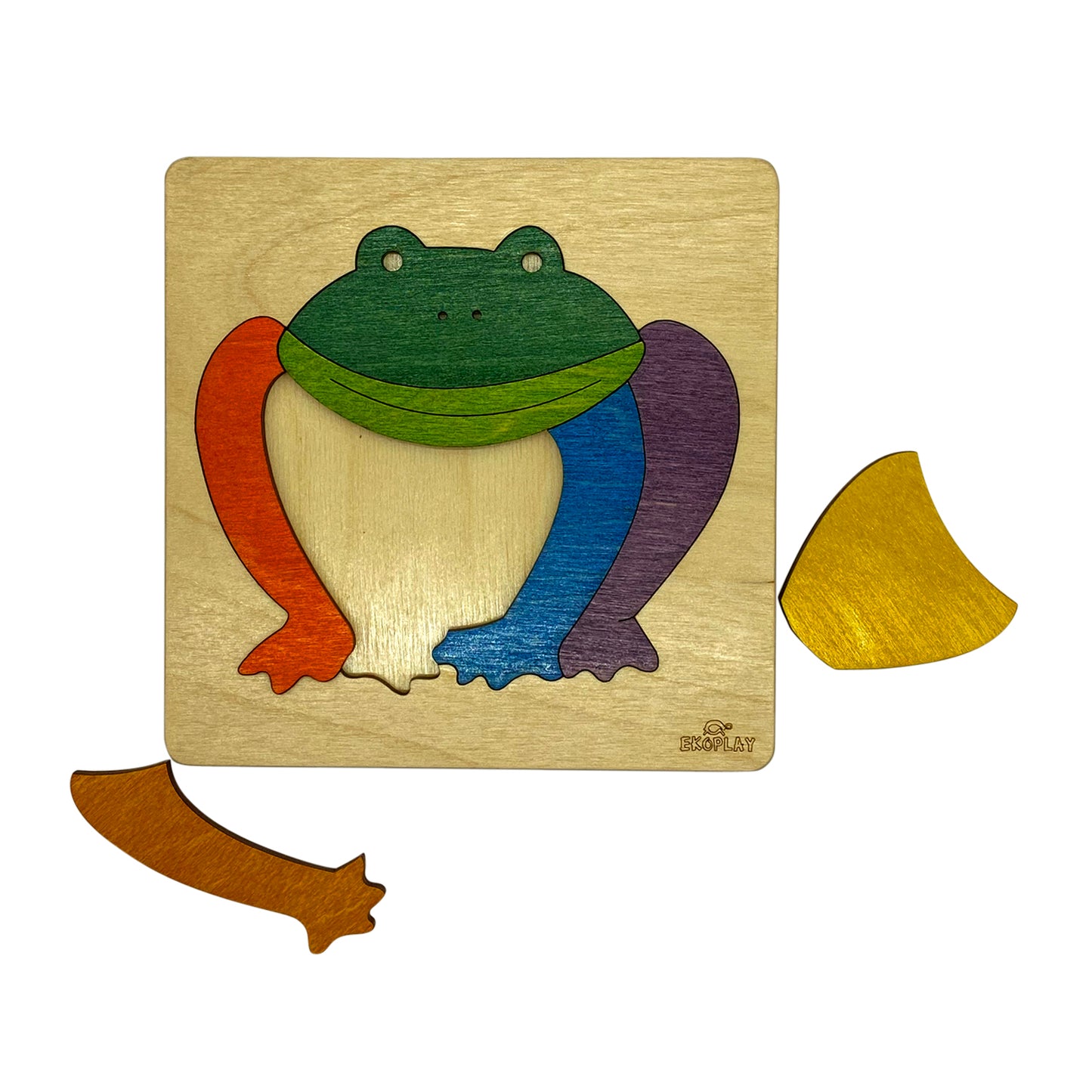 Wooden Rainbow Frog Puzzle Board