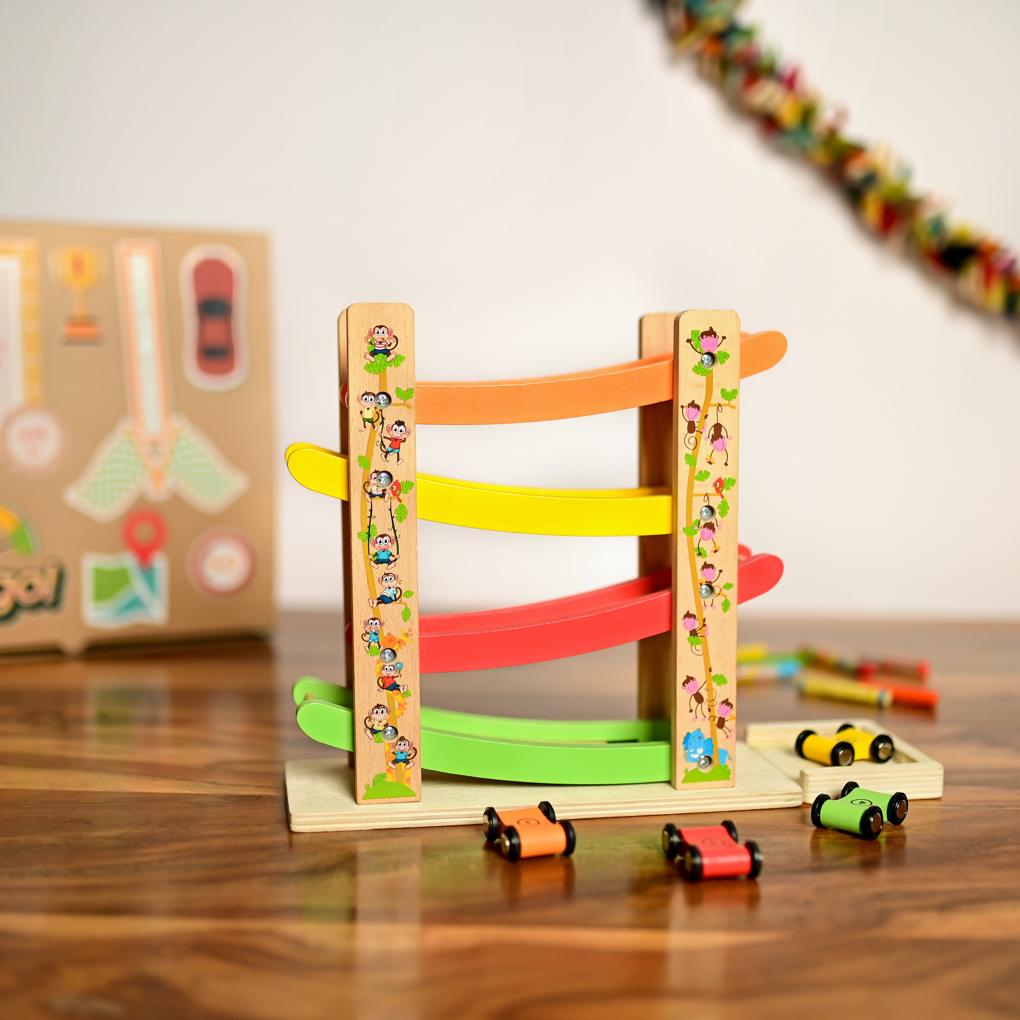 Buy Wooden Ramp Racer Toy - Set of 4 Car Ramps, 4 Mini Cars & Race ...