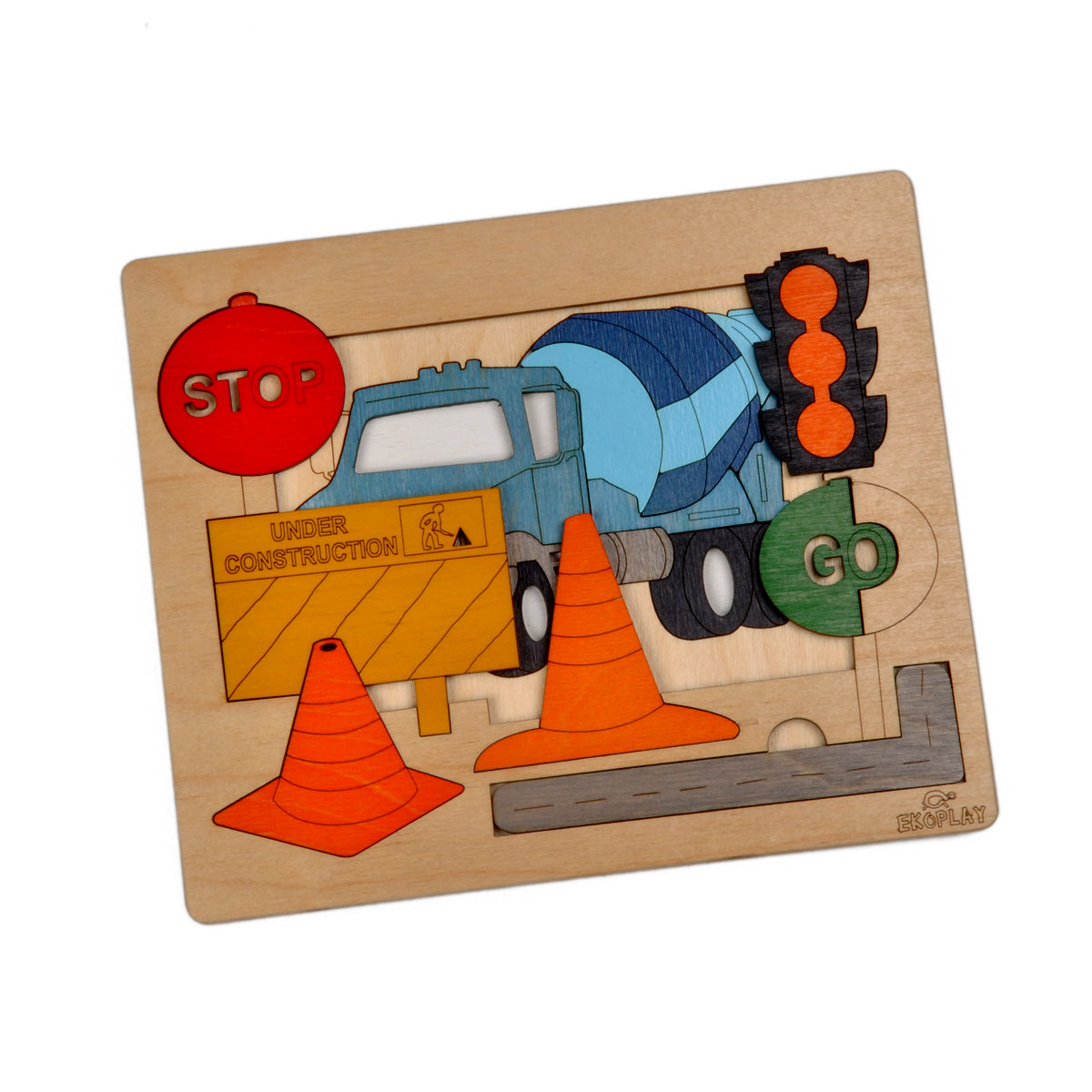 Wooden Road Construction Puzzle Board