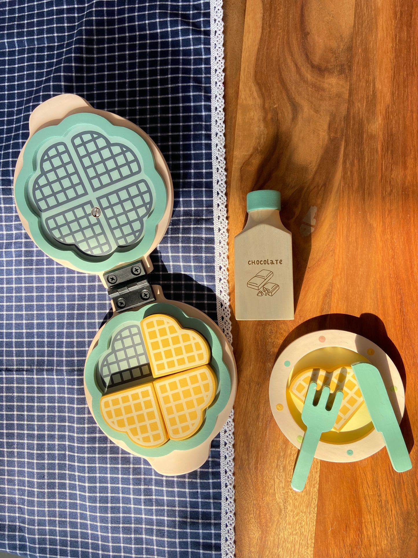 Wooden Sweet Treat Waffle Maker Toddler Cooking Toy - Blue Set