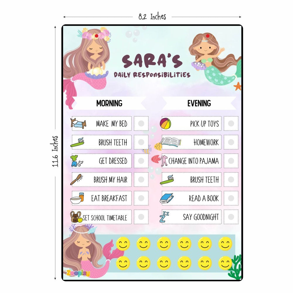 SkilloToys Mermaid Cove reward chart displayed with included wooden smiley cutouts