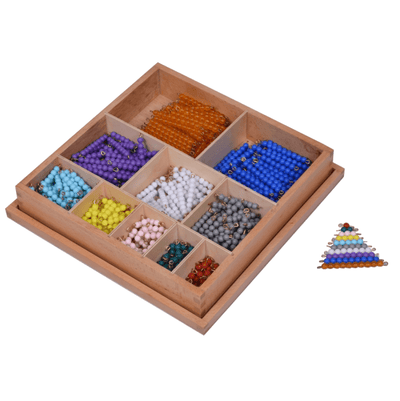 Kidken Montessori Decanomial Bead Bars box: 10 compartments of colour-coded bars for numbers 1-10