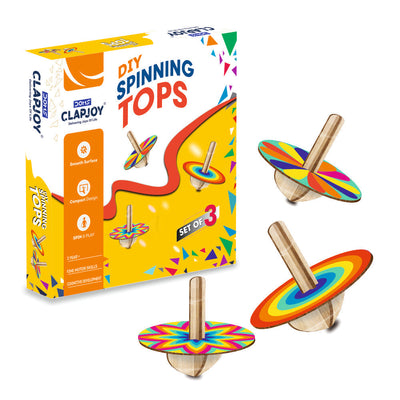 Child painting a wooden spinning top from a DIY craft kit, focusing on intricate details.