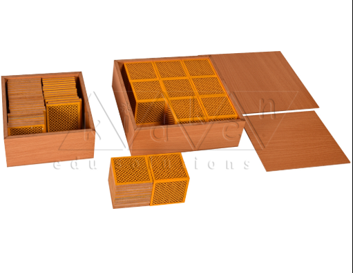 Kidken Dynamic Cubes and Squares Montessori set: 9 yellow thousand cubes and 45 hundred squares for place value learning