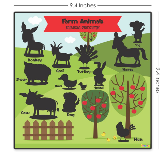 Farm Animals Shadow Matching Activity Board