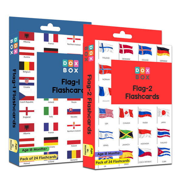 Zooplay Flag 1 and Flag 2 Combo Flashcards: 48 country flag cards with names and capitals for ages 2+