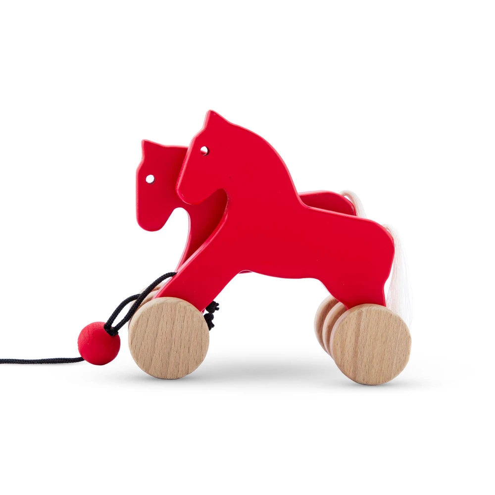 Wooden Red Horse Couple Pull Along Toy