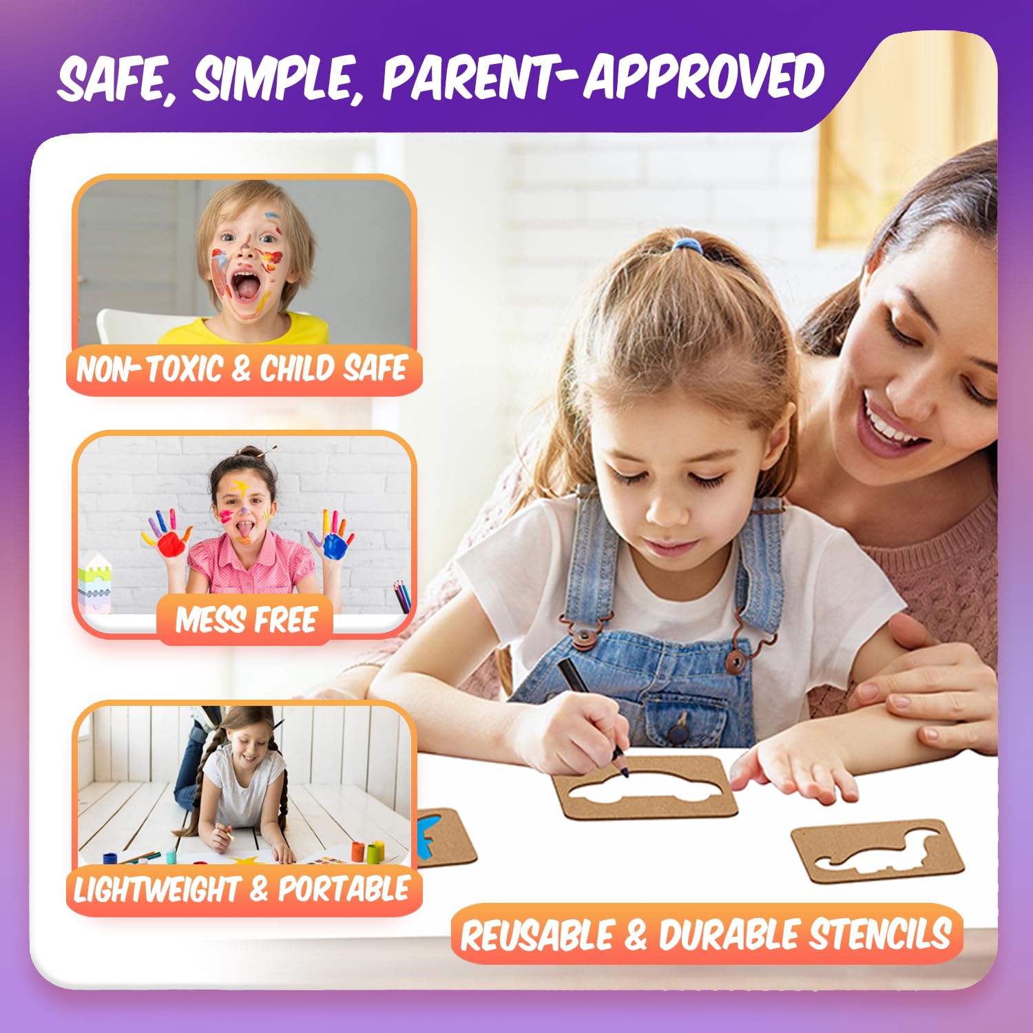 Child painting a wooden puzzle piece with non-toxic colors from the Little Artist kit