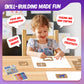 Close-up of a child's hands holding a stencil and brush, focusing on fine motor skills