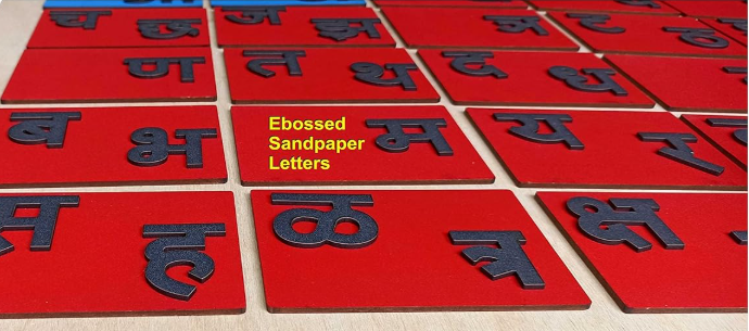 Montessori Hindi Sandpaper Alphabets with Wooden Storage Box