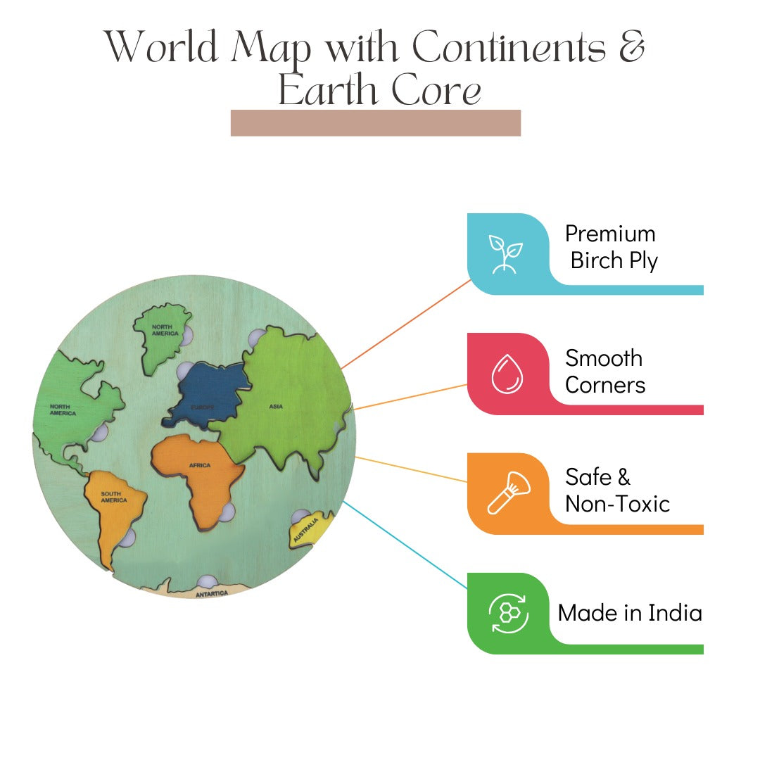 Montessori Wooden World Map with Continents & Earth Core - Benefits