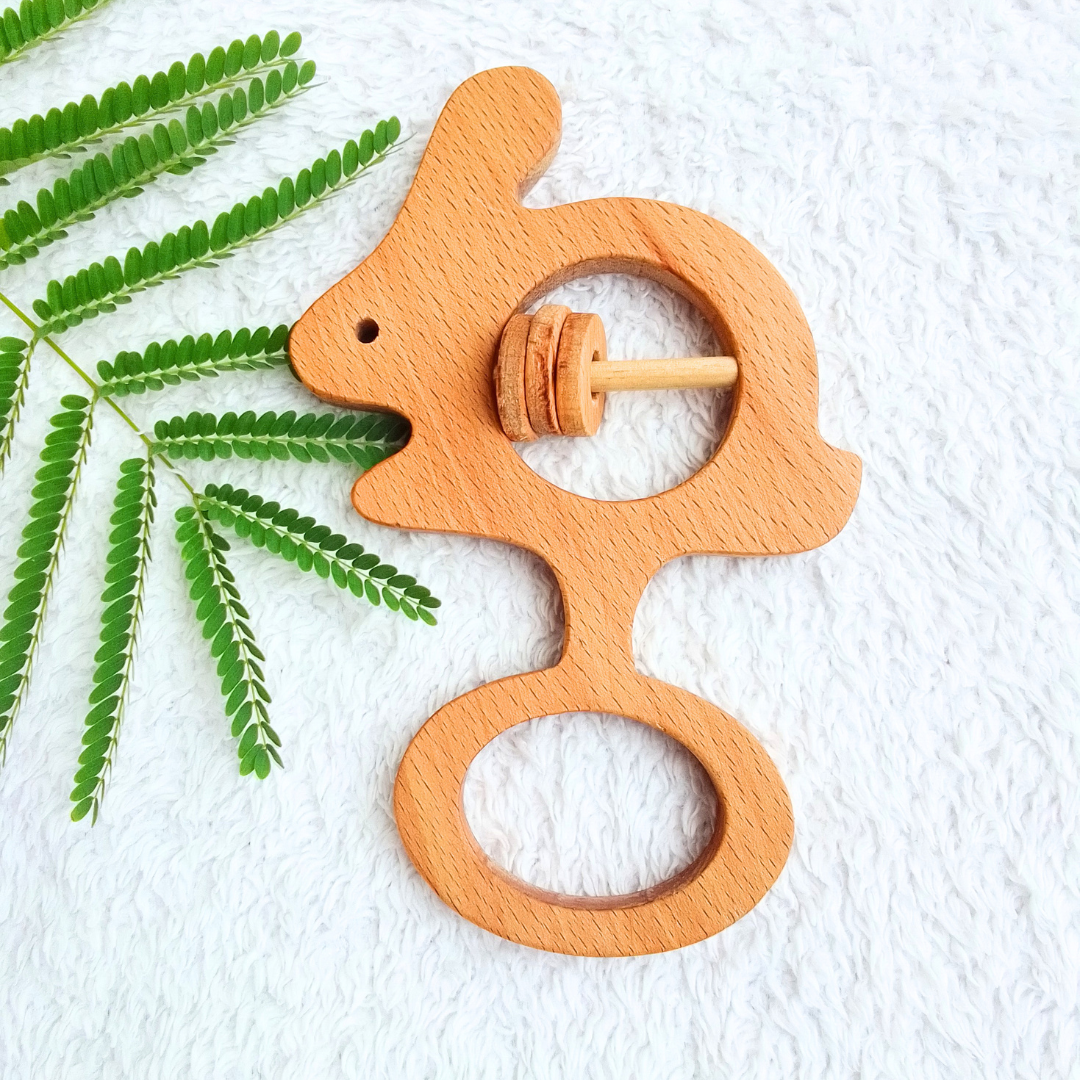 Wooden The Cheer Bear Teether & Funny Bunny Rattle