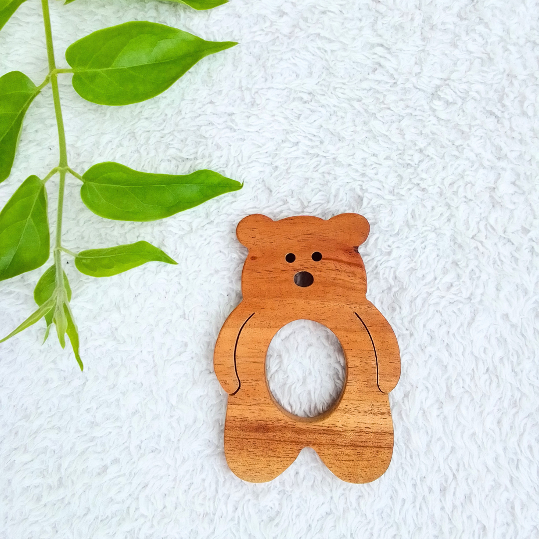 Wooden The Cheer Bear Teether & Funny Bunny Rattle