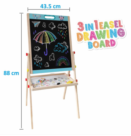 Wooden Drawing Board, Double-Sided Chalkboard and Whiteboard, Educational Art Stand with Storage Tray