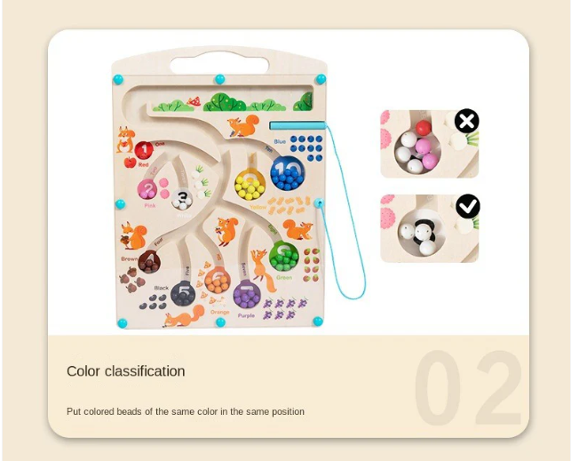 Wooden Educational Magnetic Squirrel Feeding, Colours & Numbers Learning Game