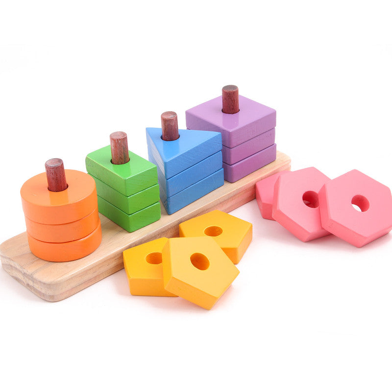 Pattern Shape Stacker Buy Wooden Geometric 4 Shapes Stacker Blocks - SkilloToys.com