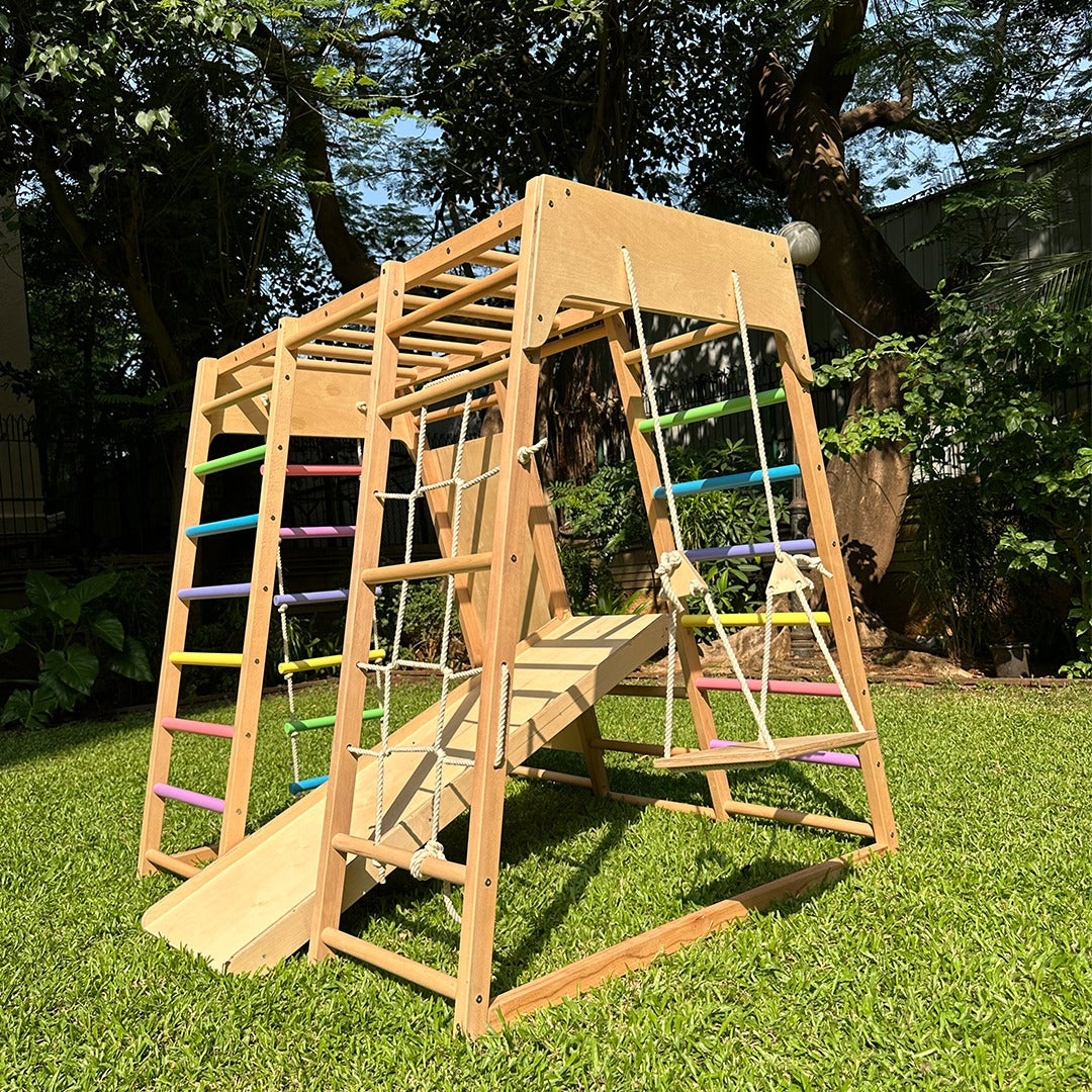 Wooden Jungle Gym 7-In-1 Play Activity - Side View - SkilloToys