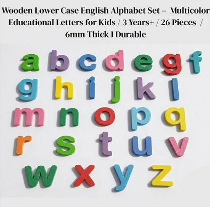 Wooden Lower Case English Alphabet Set Multicolor a-z Letters for Kids
