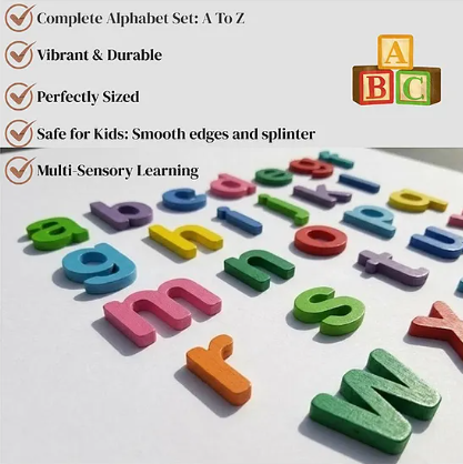 Wooden Lower Case English Alphabet Set Multicolor a-z Letters for Kids