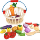 Wooden Magnetic Cutting Vegetables Food Play Toy Set with Basket for Kids