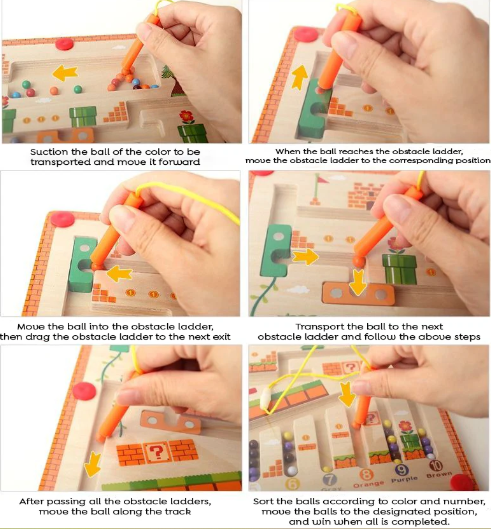 Wooden Magnetic Maze Board with Super Mario Theme Puzzle Game