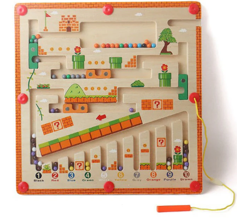 Wooden Magnetic Maze Board with Super Mario Theme Puzzle Game