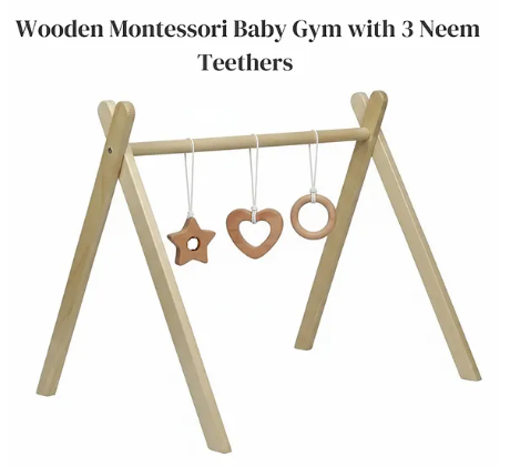Wooden Montessori Baby Gym with 3 Neem Teethers (Newborn to 12 Months)