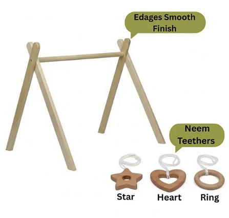 Wooden Montessori Baby Gym with 3 Neem Teethers (Newborn to 12 Months)