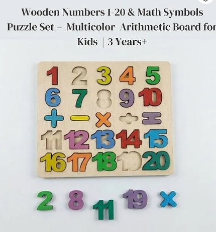 Wooden Numbers 1-20 and Math Symbols Puzzle Set Multicolor Arithmetic Board for Kids