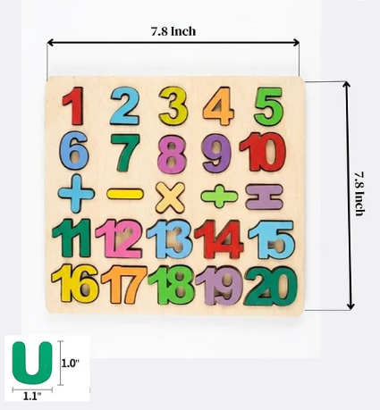 Wooden Numbers 1-20 and Math Symbols Puzzle Set Multicolor Arithmetic Board for Kids