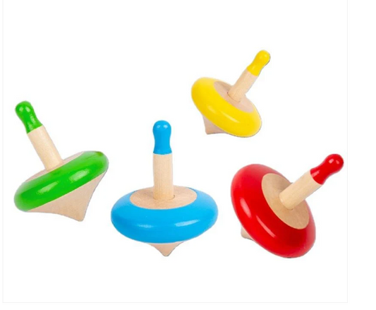 Wooden  Colorful Spinning Tops Set (Set of 4 colors)