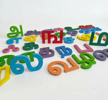 Wooden Tamil Alphabet Set Multicolor Educational Letters for Kids