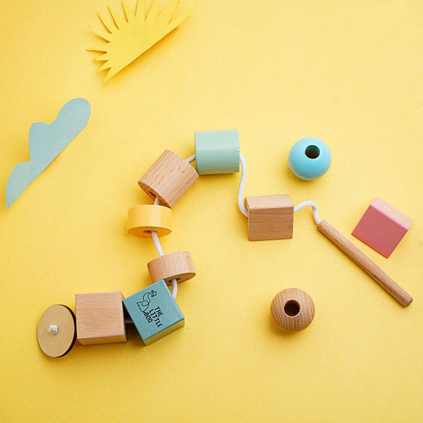 The Little boo Wooden Lacing Beads for Kids: wooden beads with lacing string for fine-motor and pre-writing practice, ages 3 to 6