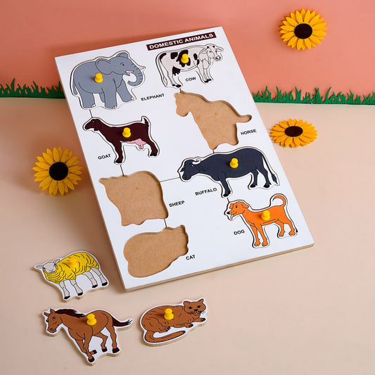 Buy Wooden Picture Educational Board for Kids - Domestic Animal Puzzle - SkilloToys.com