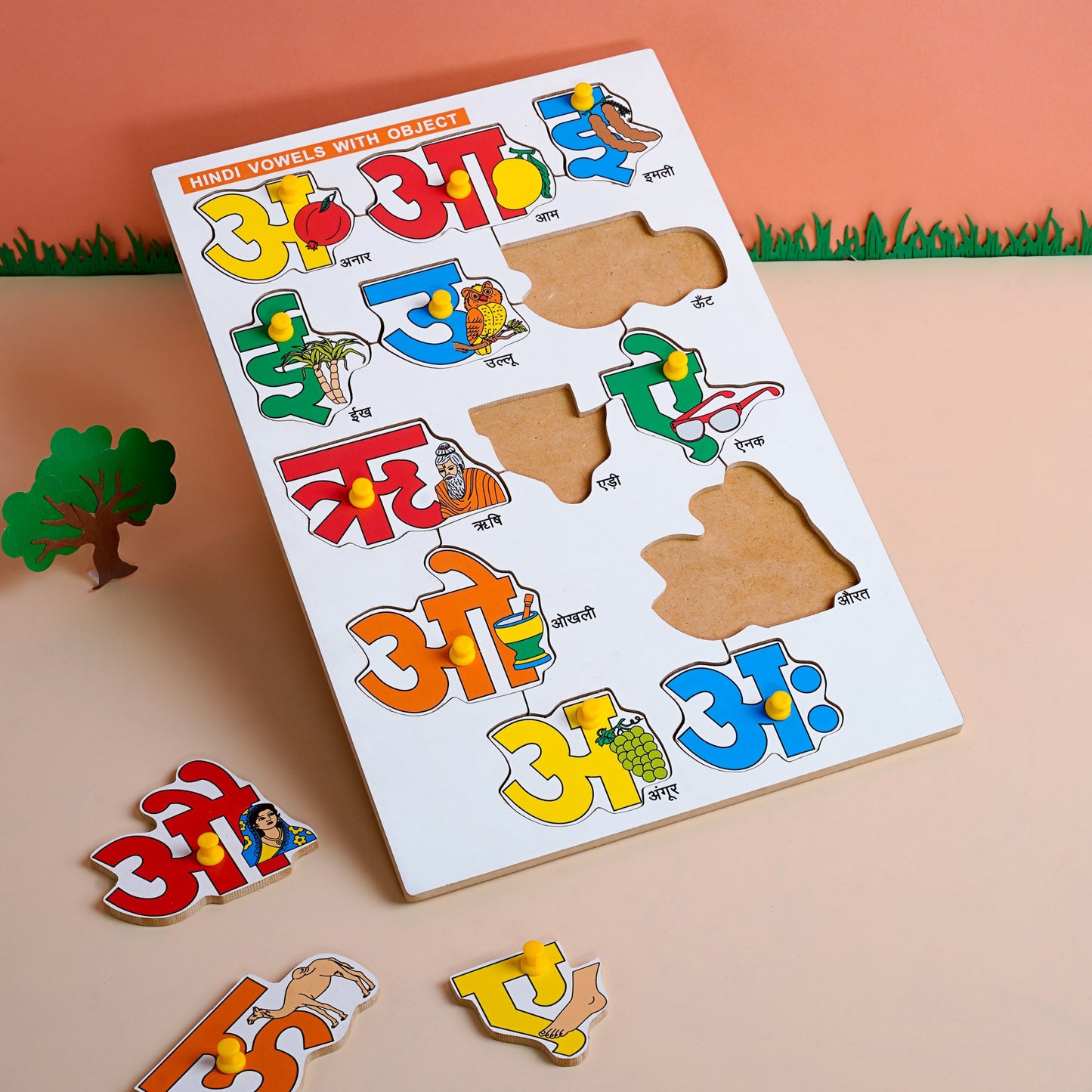 Buy Wooden Picture Educational Board for Kids - Hindi Vowels Puzzle - SkilloToys.com