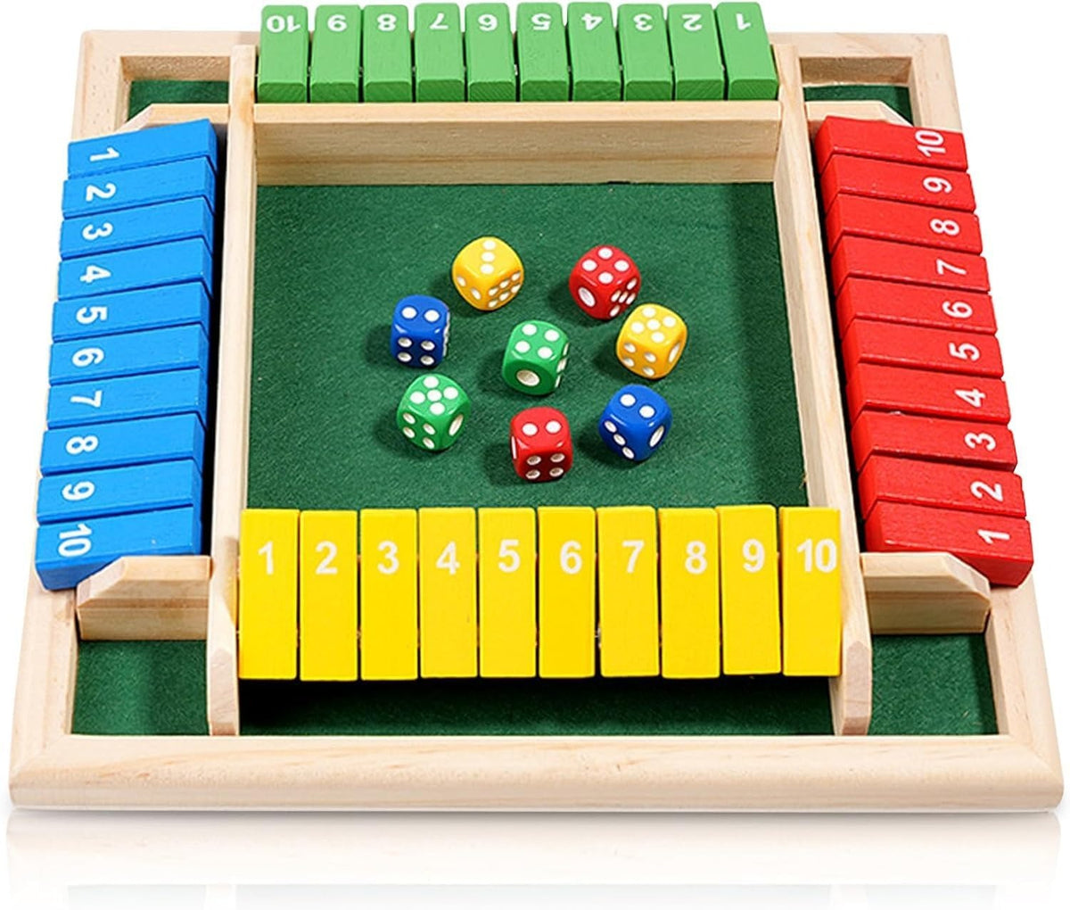 Wooden Shut The Box board game for kids, displaying numbers 1-10