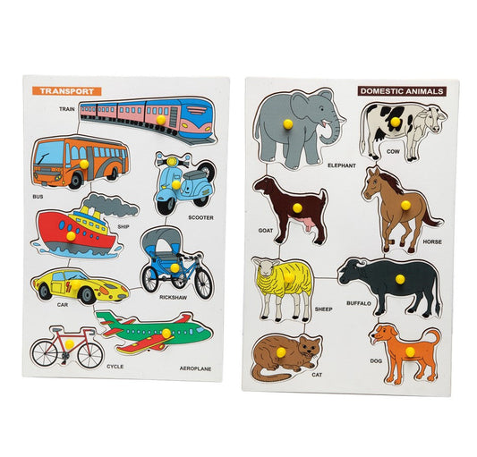 Buy Wooden Transport & Domestic Animal Puzzle Board for Kids (Combo of 2) - SkilloToys.com