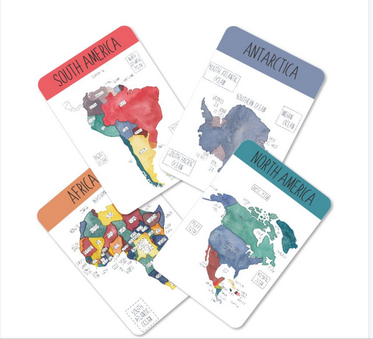 World Continents and Oceans Flahscards