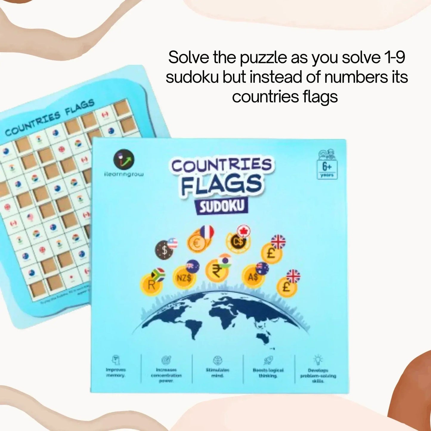 countries flag sudoku world geography logic puzzle - product view 2