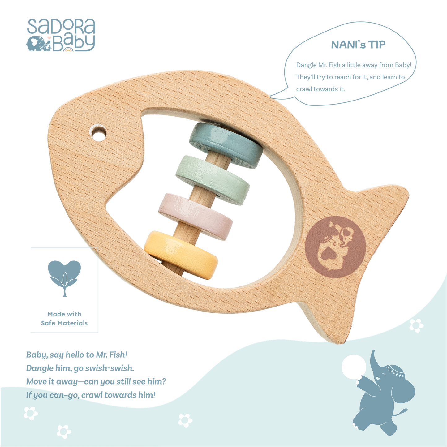 Buy Mr. Fish Wooden Teether with Rattle Online - SkilloToys.com