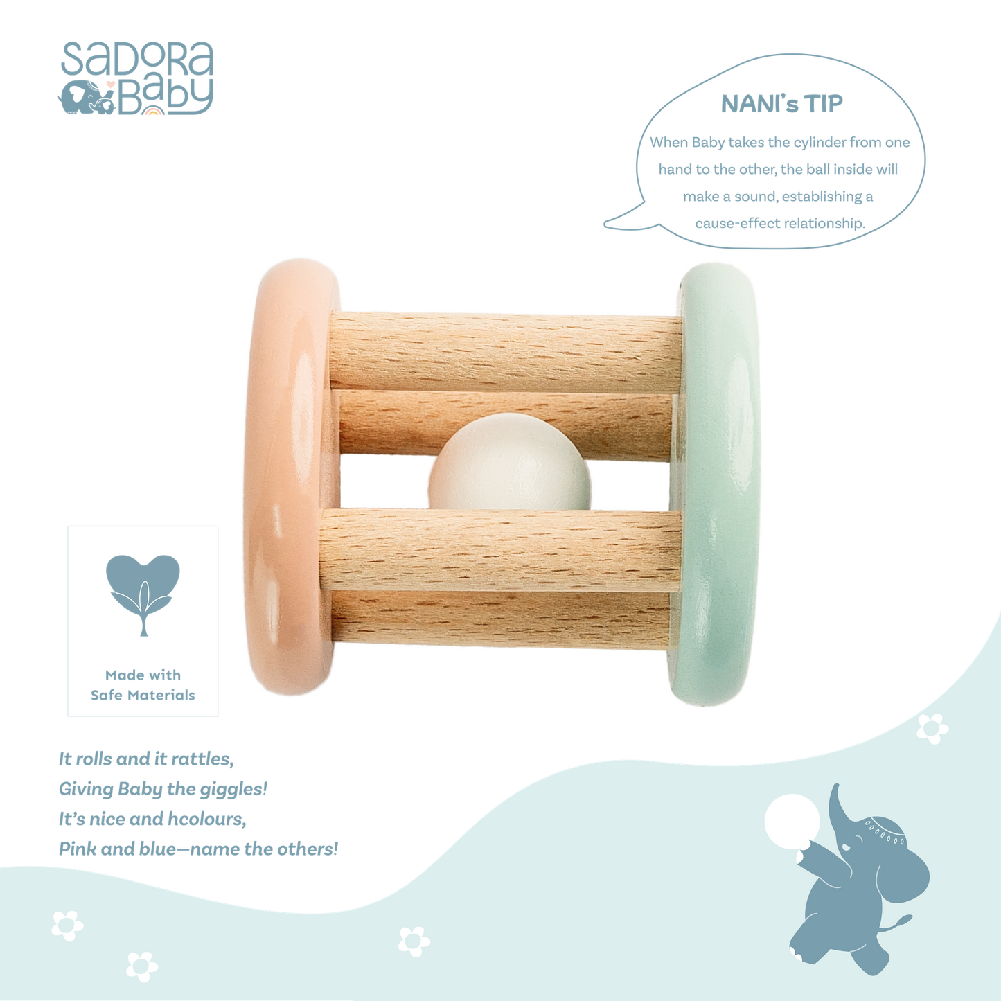 Buy Wooden Cylinder Roll n Rattle Online - SkilloToys.com