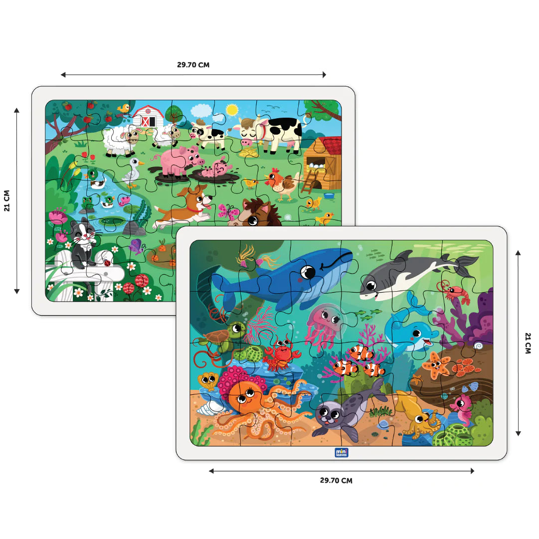 2 In 1 Farmyard And Ocean Wooden Puzzle