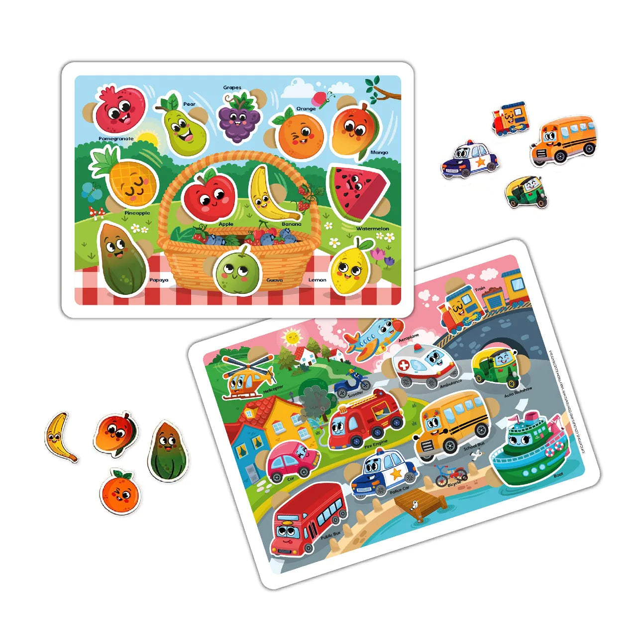 Buy 2 In 1 Funfruit And Transport Wooden Puzzle - SkilloToys.com