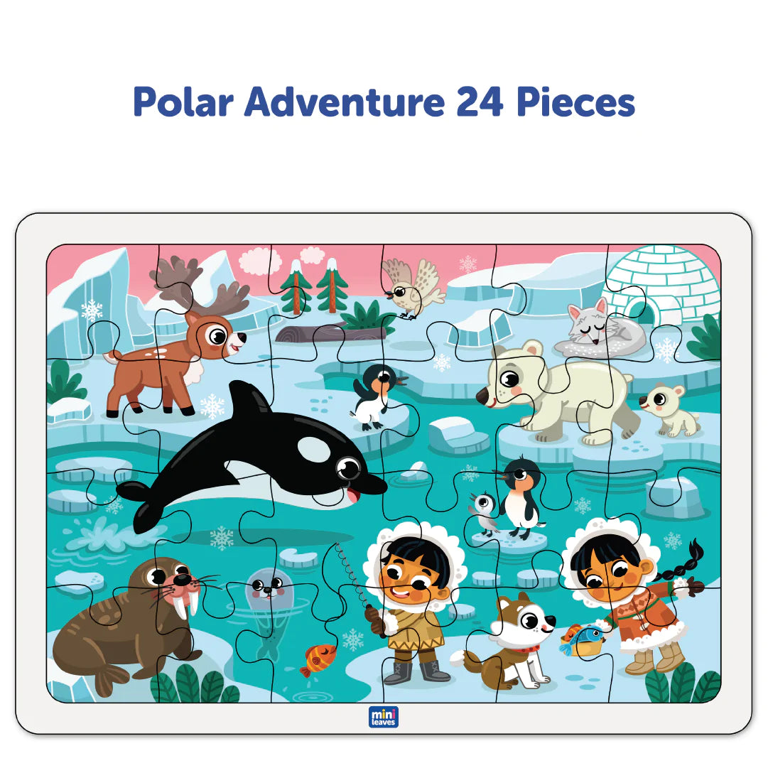 2 In 1 Wild Safari Animal And North Pole Animal Wooden Puzzle